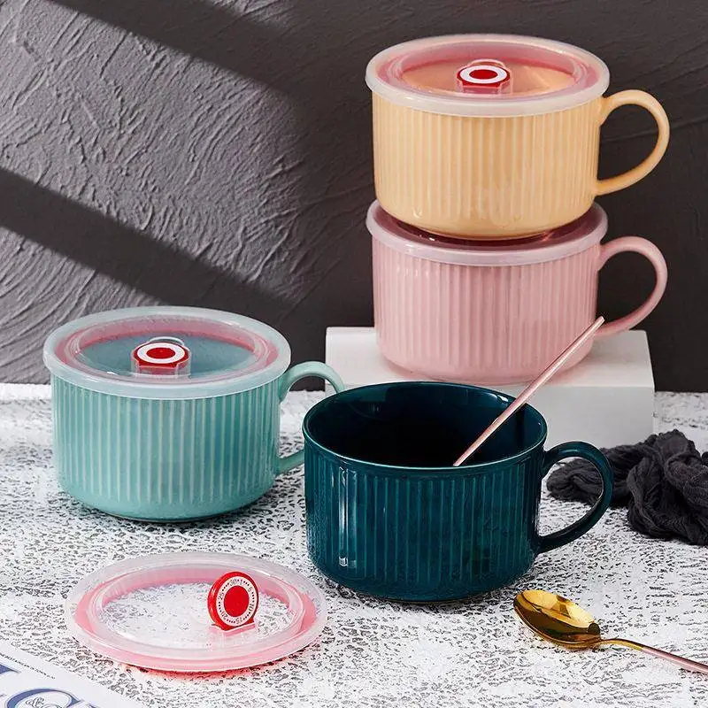 nordic-minimalist-ceramic-soup-bowl-with-lid-for-work-dormitory-instant-noodles-preservation-home-use-student-round-shape-bowl