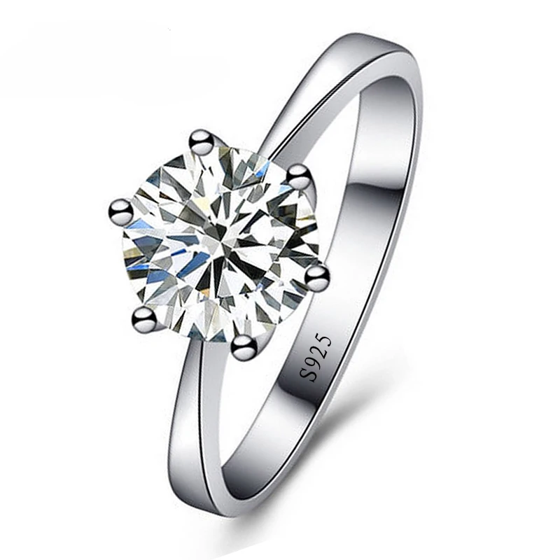 925 Sterling Silver Finger Rings Shiny 6 Claws Round Cubic Zircon Ring for Women Girls Wedding Engagement Fashion Jewelry Gift