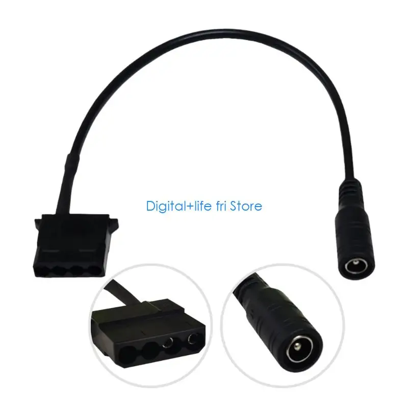 E06D 12V Power Processor Cable DC5521 Female to 4Pin Fan Link