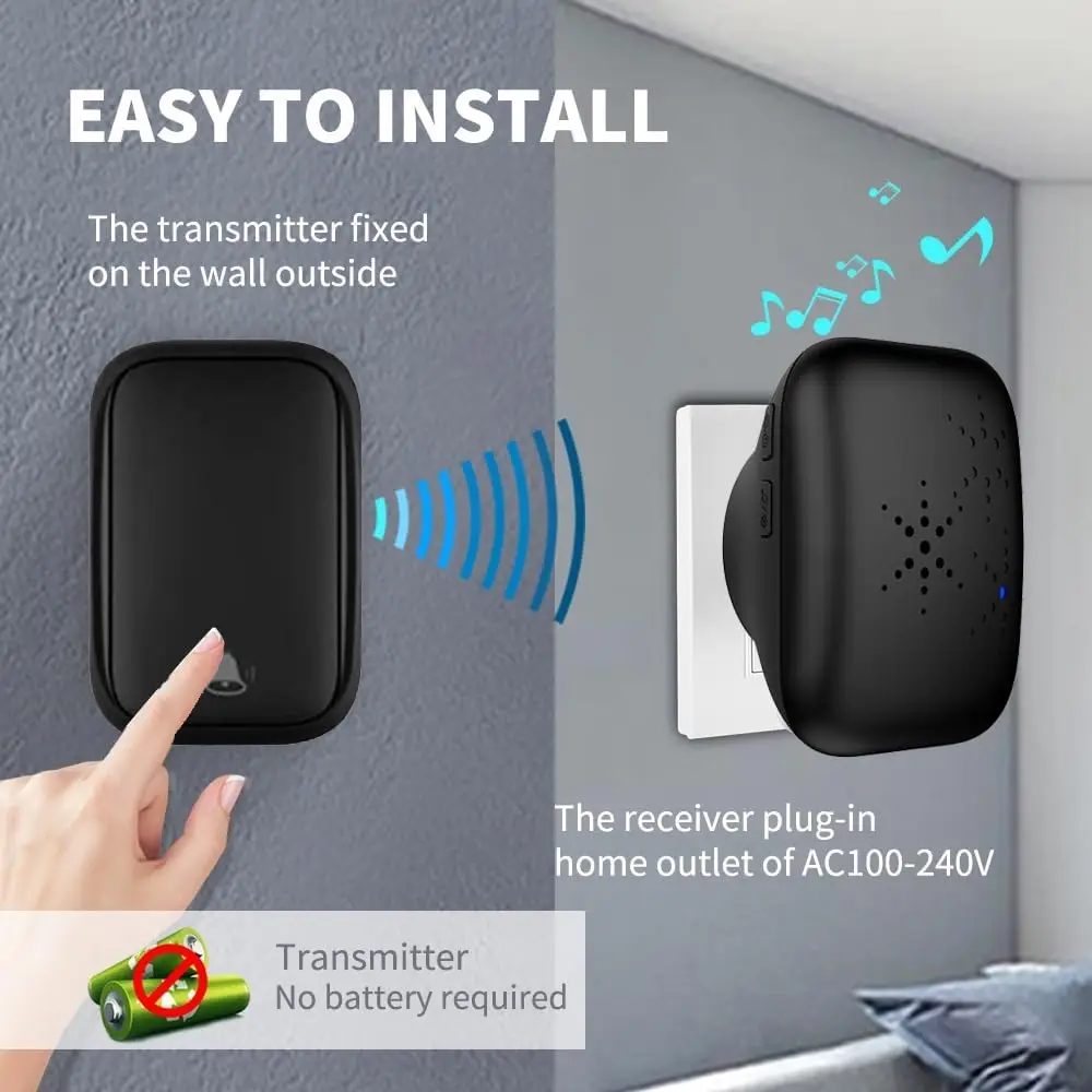 Self-Powered Doorbells,Plug and Play Doorbell,Watherproof Wireless Doorbell,with 500 ft Control Distance No Battery Ring Bell