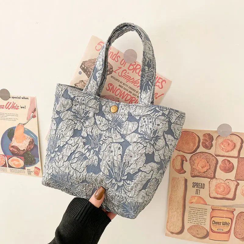 Bolso de mano de lona Vintage para mujer, bolsa de mano informal con estampado Floral, cuatro opciones de Color, reutilizable, para ir de compras y