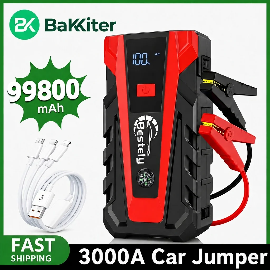 New 12V Car Jump Starter 99800mAh 3000A Car Battery Starters Portable Power Bank 12V Starting Device Booster Petrol Diesel Car
