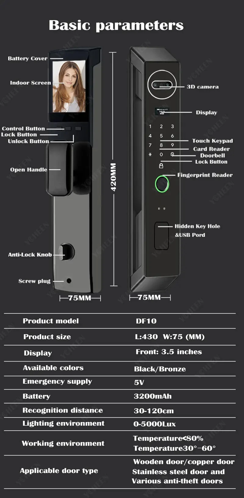 3D Face Tuya Or Wishome App Wifi Smart Door Lock With Fingerprint Key Card Nfc Rfid Unlcok 6068 Mortise Digital Lock