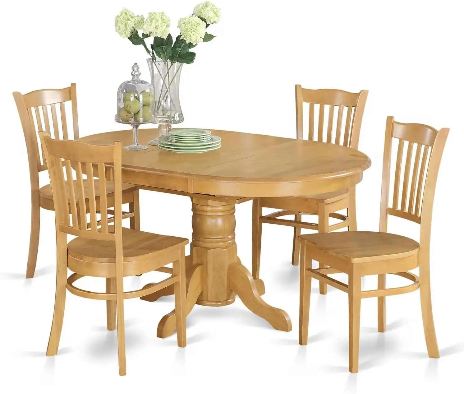 AVGR5-OAK-W Avon 5 Piece Room Set Includes an Oval Kitchen Table with Butterfly Leaf and 4 Dining Chairs 42x60 Inch