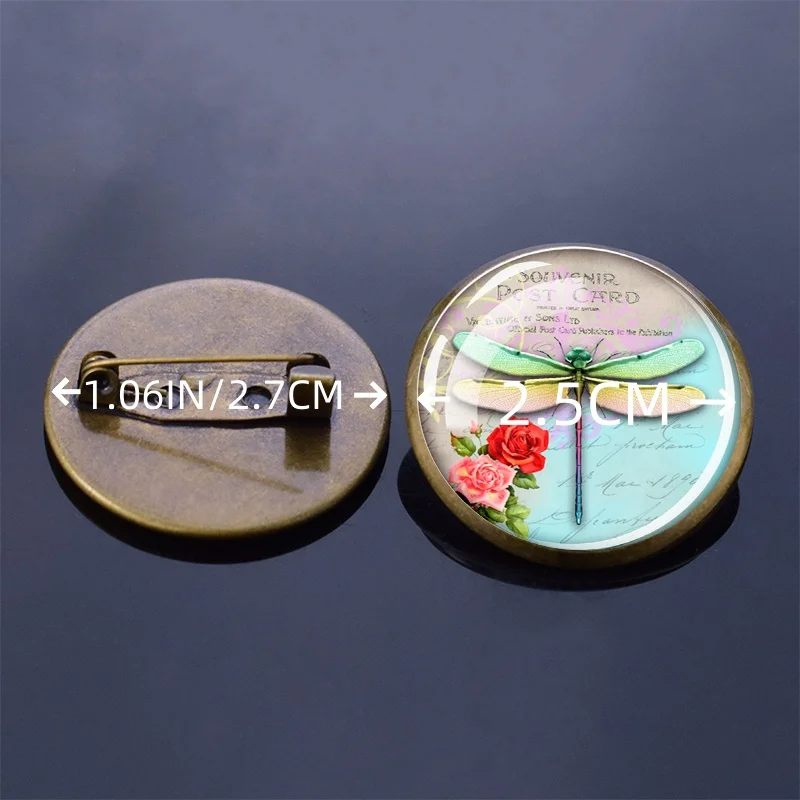 Dragonfly Series Brooch Glass Convex Brooch Buckle Men's Women's Clothing Accessories Retro Charm Gift for Friends and Family