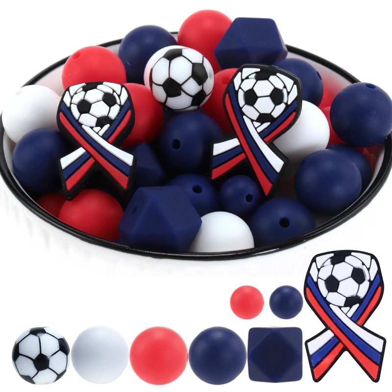 30PCS Silicone Beads Football Ribbon Pen Beads Bulk Charms For Jewelry Keychain Making Bracelet Necklace Lanyards DIY Crafts