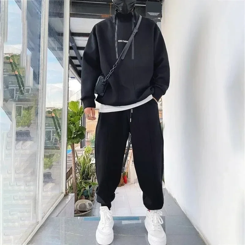 Chándal de dos piezas para hombre, conjunto de pantalones de Hip Hop, ropa deportiva, chándal de Color sólido, traje de Jogging, Otoño e Invierno