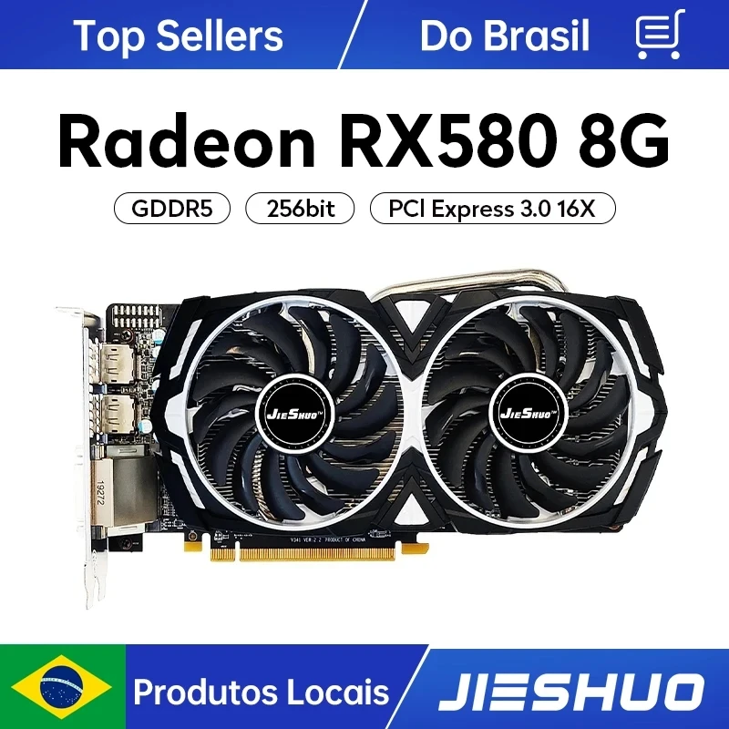 JIESHUO AMD gaming graphics cards,rx 580 8 gb,580 rx 8gb 2048sp,rx580 8bg,580 rx 8 gb,placa de video rx 580 8gb GDDR5 256bit GPU