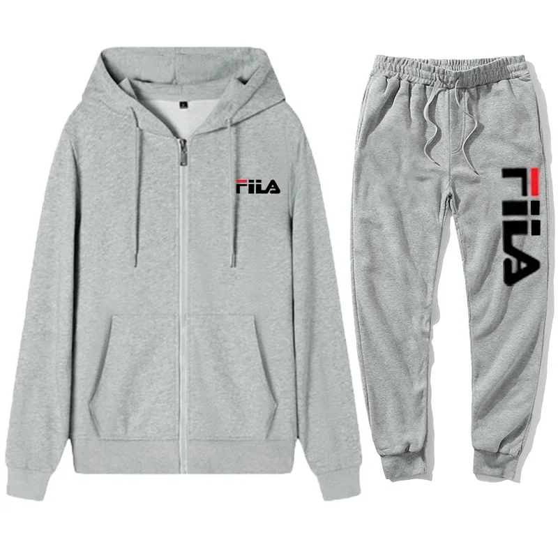 A two-piece set of men's and women's zippered hoodies and sweatpants for autumn and winter fitness,  warmth and casual sportswea