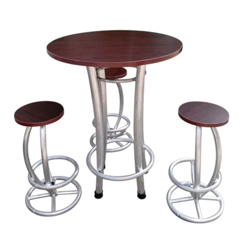 Homestay simple high-footed round stool aluminum alloy foot beech solid wood bar table bar chair
