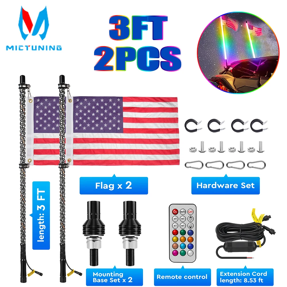 

MICTUNING 2PC 3FT Waterproof Telecontrol Multi-Color Flagpole Lamps Colorful Spiral LED Whip Lights For Offroad Vehicle ATV UTV