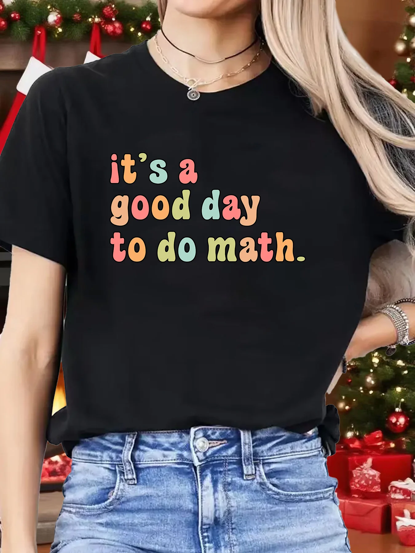 Its A Good Day To Do Math Womens Crew Neck Short Sleeve T Shirt Retro Colorful Lettering Teacher Casual Graphic Tees For Ladies
