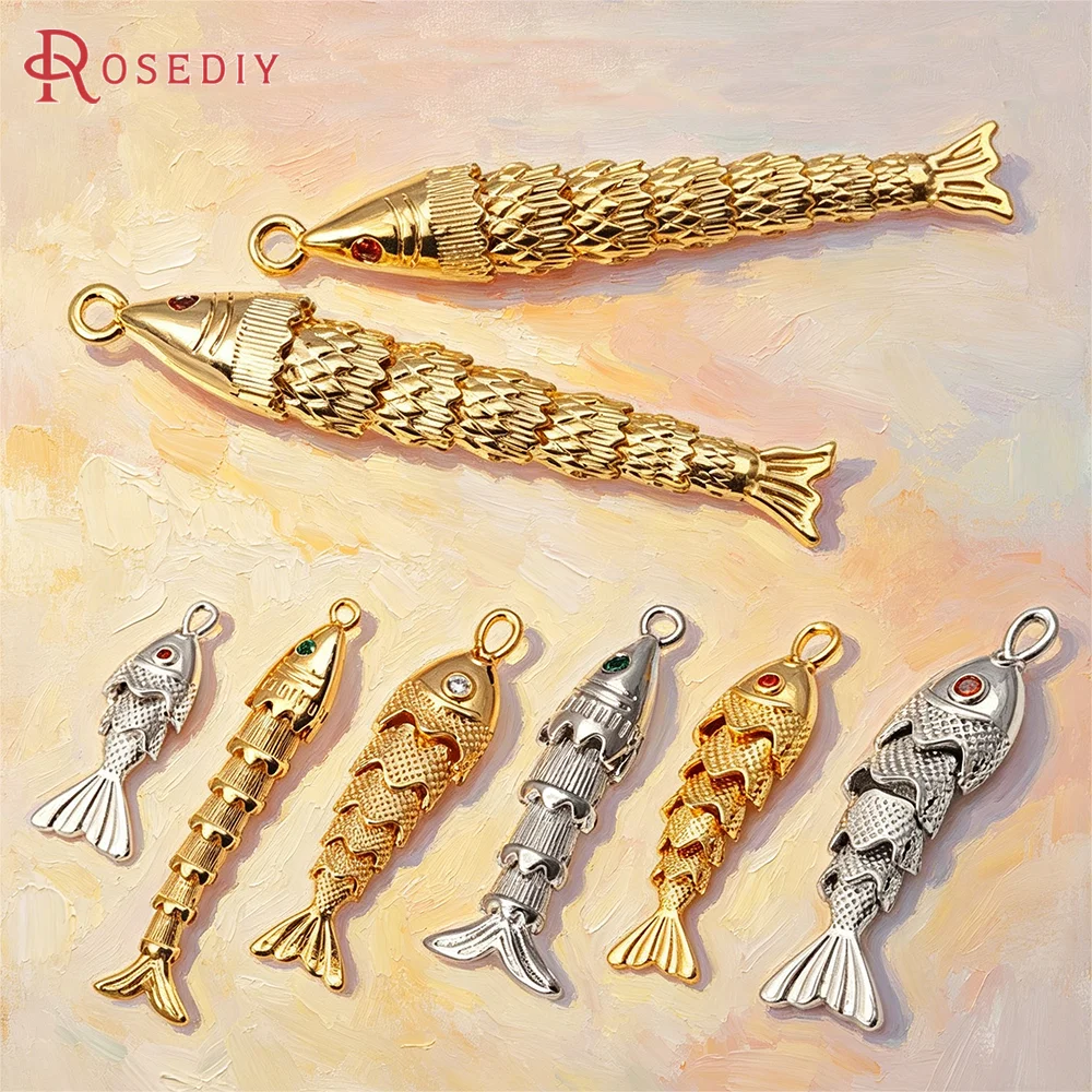 

18K Gold Color Brass Zircon Active Fish Charms Pendants Necklace Earrings High Quality Diy Accessories