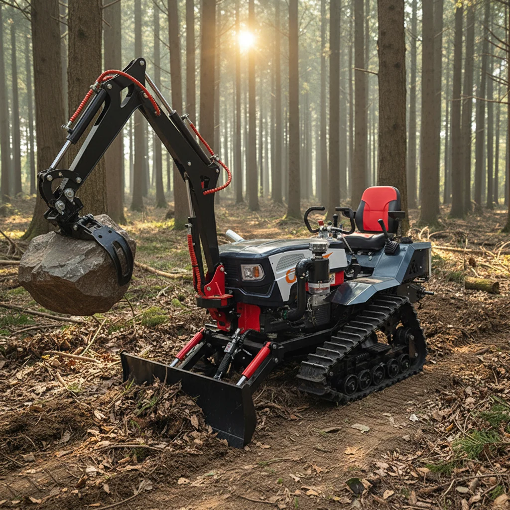 50HP Agricultural Crawler Tractor Diesel Tracked Tractor with Mini Excavator Attachment for Farm Plowing Trenching CE ISO Approv