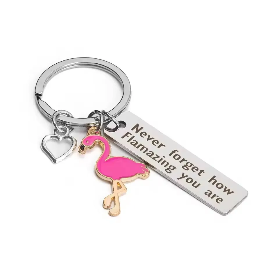 Stainless Steel Flamingo Motivational Keychain Never Forget How Flamazing You Are Bag Charm Car Key Ring Accessory Jewelry