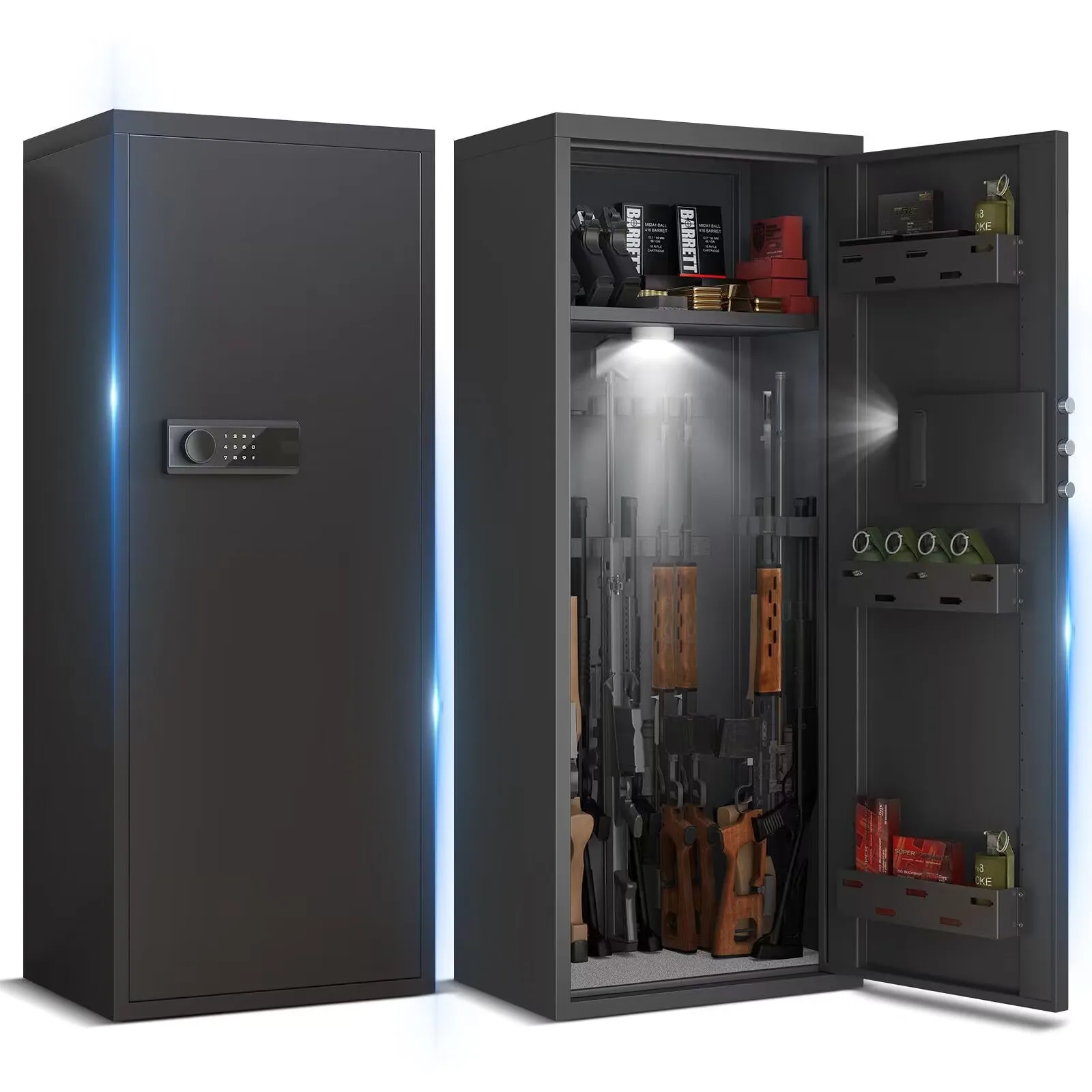 EXUAN Gun Safe 10-12 Rifle Safe with key Lock Digital Keypad Lock Tall Gun Storage Cabinet Gun Safes for Home Rifle Pistols