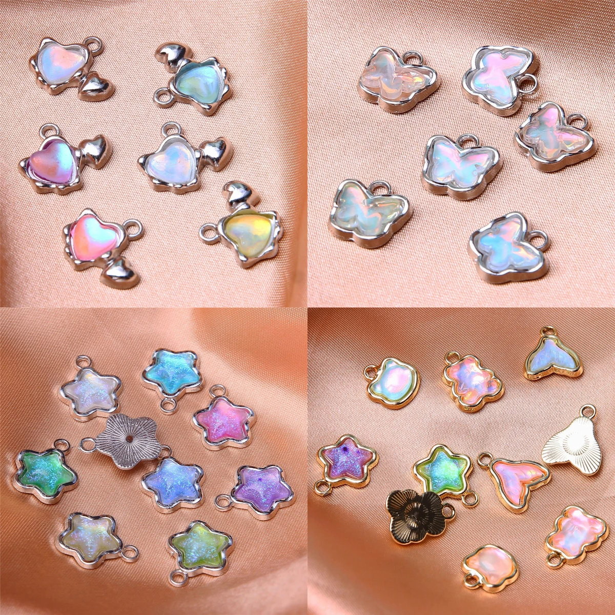 10pcs small ins popular ice transparent butterfly mermaid star bear heart pendant DIY bracelet earrings pendant production mater