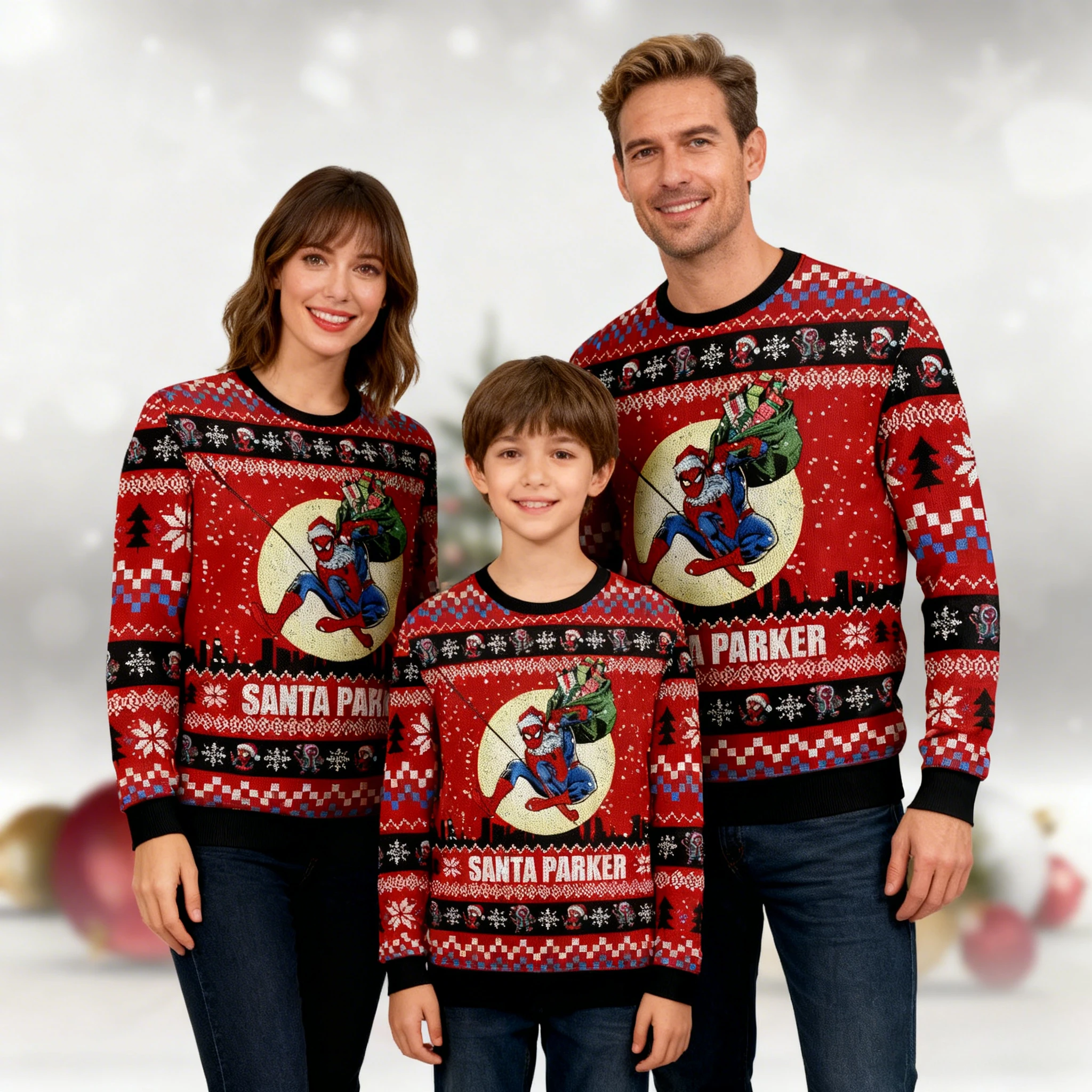 2026 ديزني الرجل العنكبوت سترة عيد الميلاد القبيحة بطل سترة مريحة عادية جمع الأسرة الوالدين والطفل جولة الرقبة هوديي #1