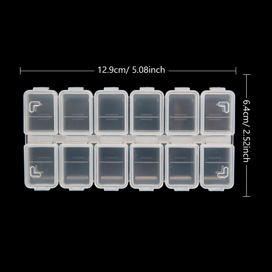 12 Compartments Plastic Rhinestone Organizer Container Case, Nail Art Tool Jewelry Storage Box, Beads Parts Containers