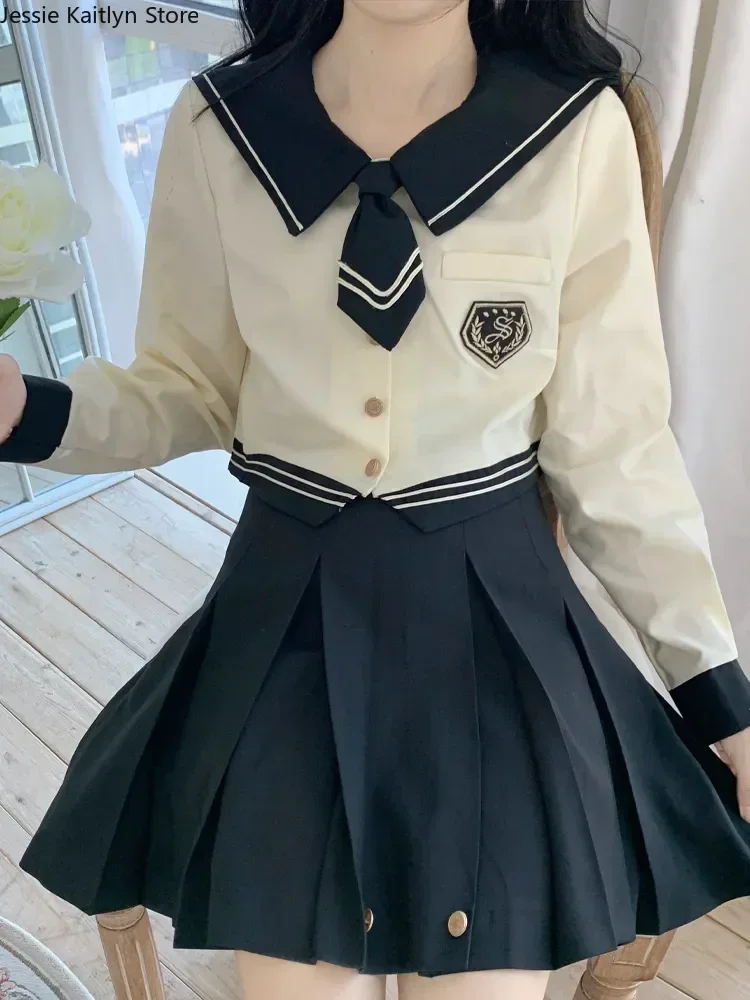 Japanese Autumn Women Pleated Cosplay Cute Long Sleeve School Kawaii Mini Sailor Top Korea And Girl Uniform Set