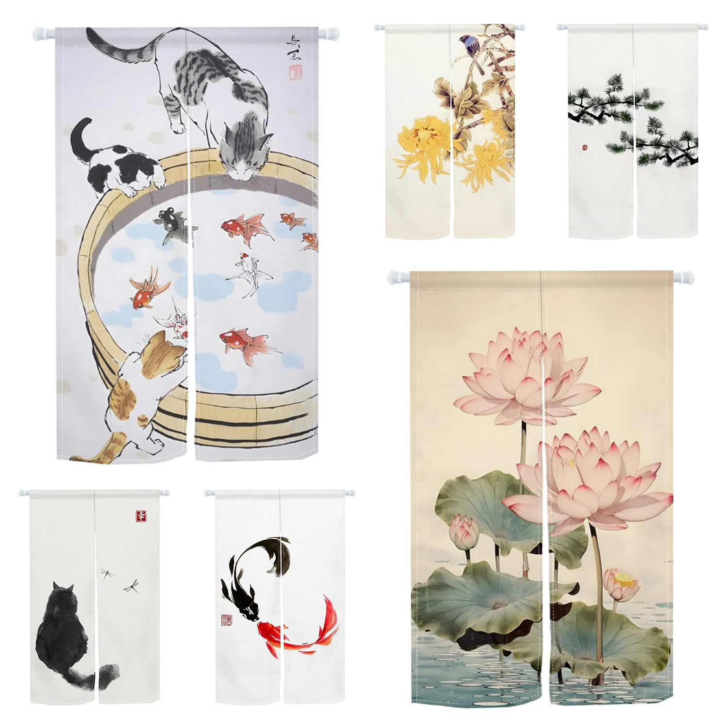 

Koi Cat Kitchen Living Room Entrance Partition Short Curtain Japanese Ukiyo-e Door Curtain Noren For Cabinet Covering Curtains
