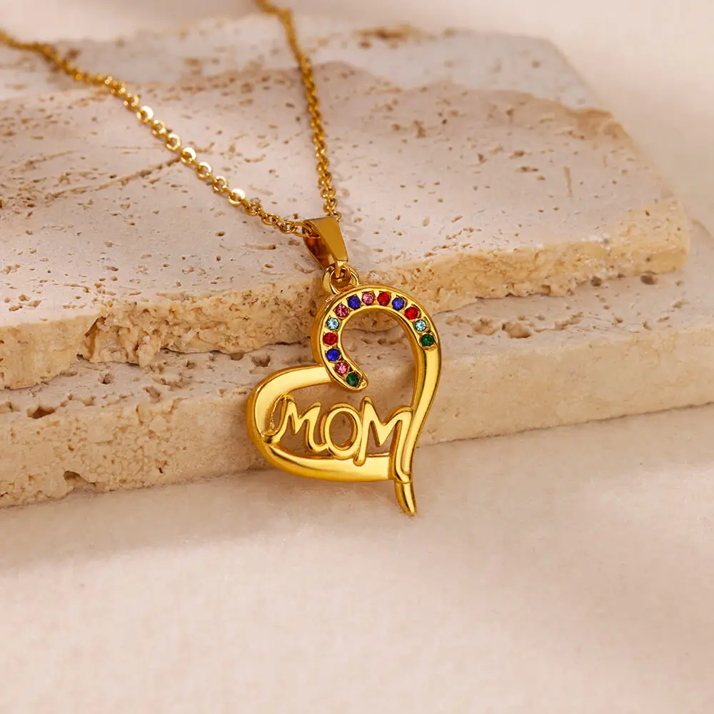 

Zircon Mom Heart Necklaces For Women Gold Color Stainless Steel Necklace Pendant Jewelry Female Fashion Neck Chain Gift 2024 New