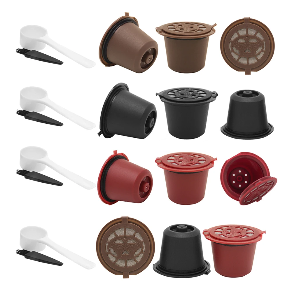 3Pcs Refillable Reusable Coffee Capsule Filters for Nespresso Pixie Le Cube Maestria Lattissima Inissia Machine with Brush Spoon