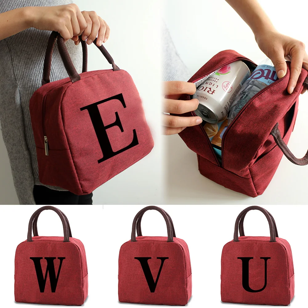 New Lunch Bag Cooler Tote Portable Insulated Thermal Canvas Bags Food Picnic Unisex Travel Lunch Box Black Letter Print Handbag