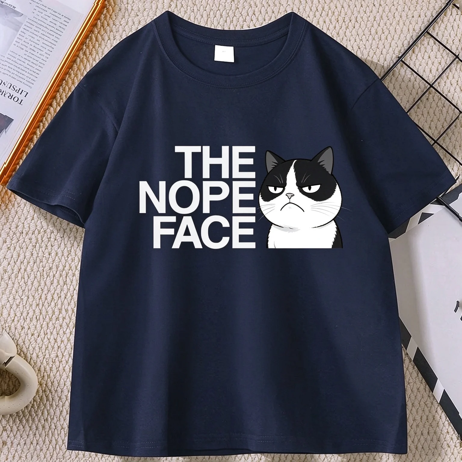 The Nope Face Cat Graphic Tee Unisex Short Sleeve Casual Funny Expression Print Cat Lover Gift Tops