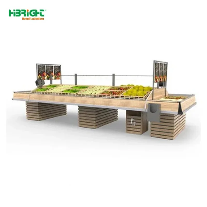 custom.Full Set Supermarket Produce Island, Fruit and Vegetable Display System with Wicker Baskets