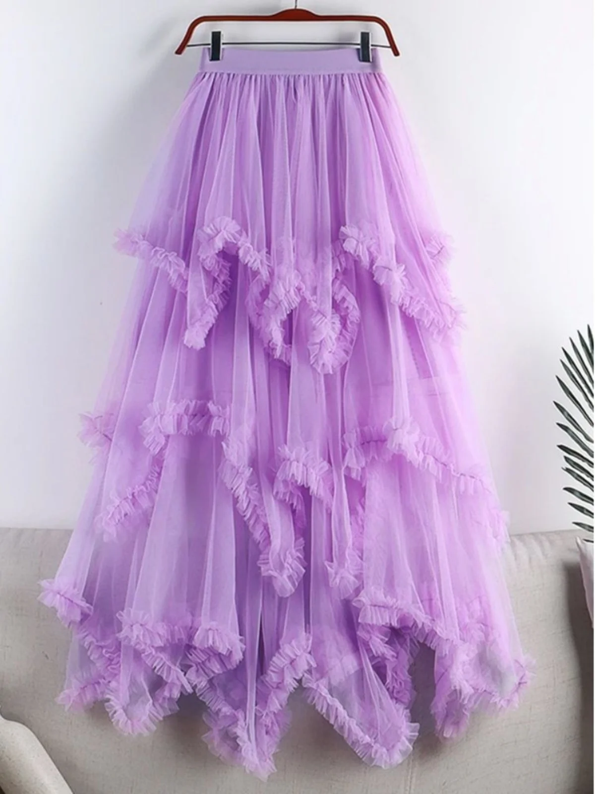 High Waist Irregular Me Fluffy Skirt Street Sle Loose Fit Long Skirt Pure Color Puffy Gown for Young Women