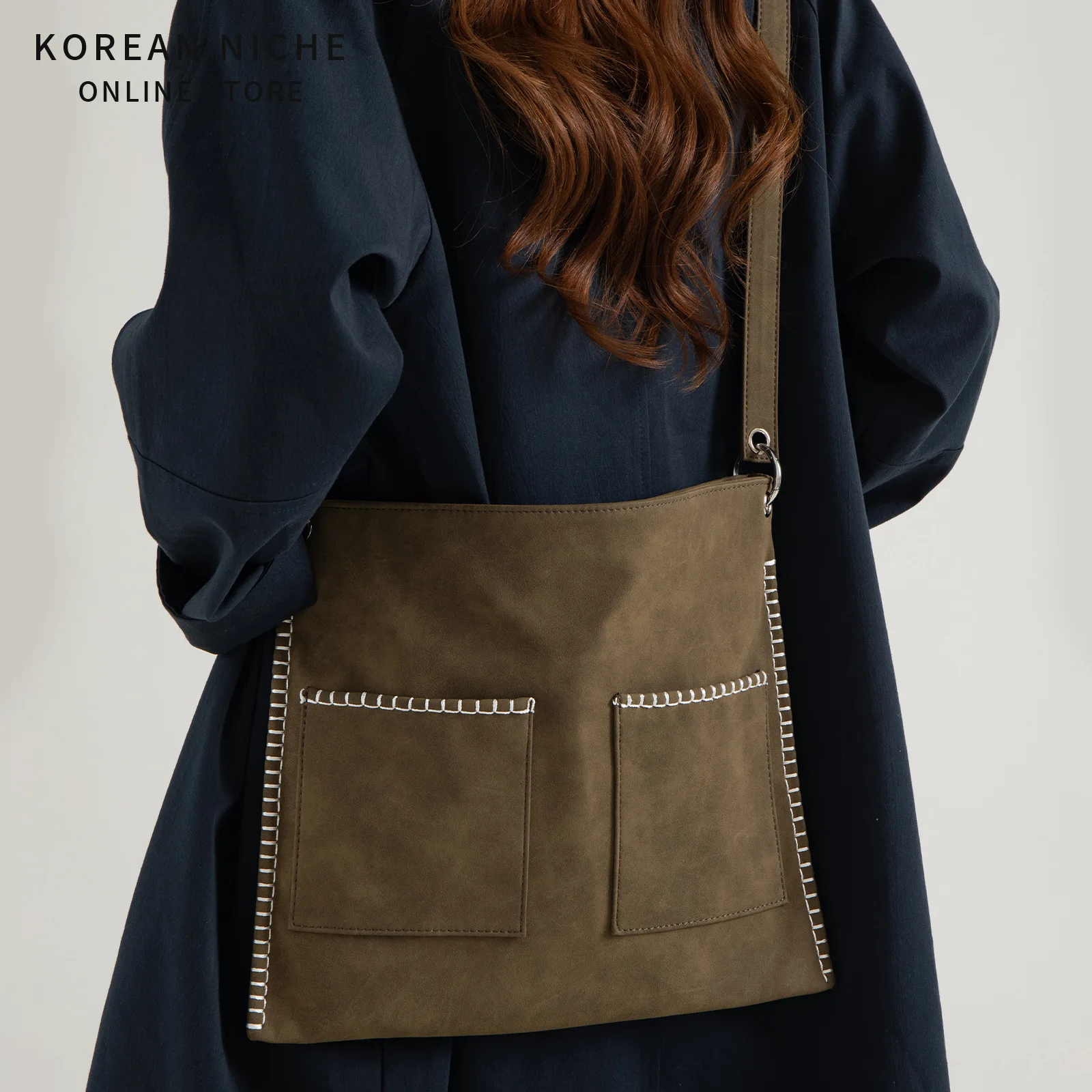 Korean Style PU Suede Tote Bag Women Vintage Contrast Stitching Large Capacity Shoulder Bag Daily Commute Shopping Crossbody