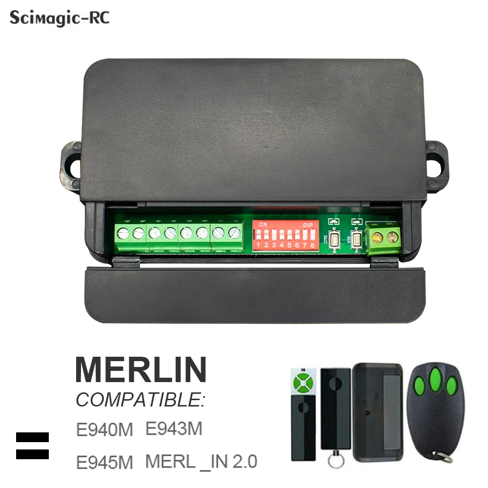 433.92MHz Garage Receiver For MERLIN Security+ 2.0 E970M E945 E943 M832 M842 M844 Gate Remote Control Receiver Ac Dc 7-32V