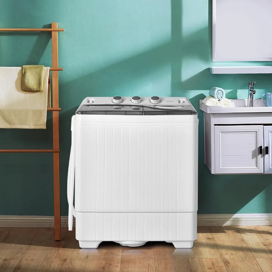 غسالة محمولة 2 في 1 حوض مزدوج مع سعة إجمالية 26 رطلًا وغسالة 18 رطلًا ودوار 8 رطل يتميز بمقابض التحكم #2