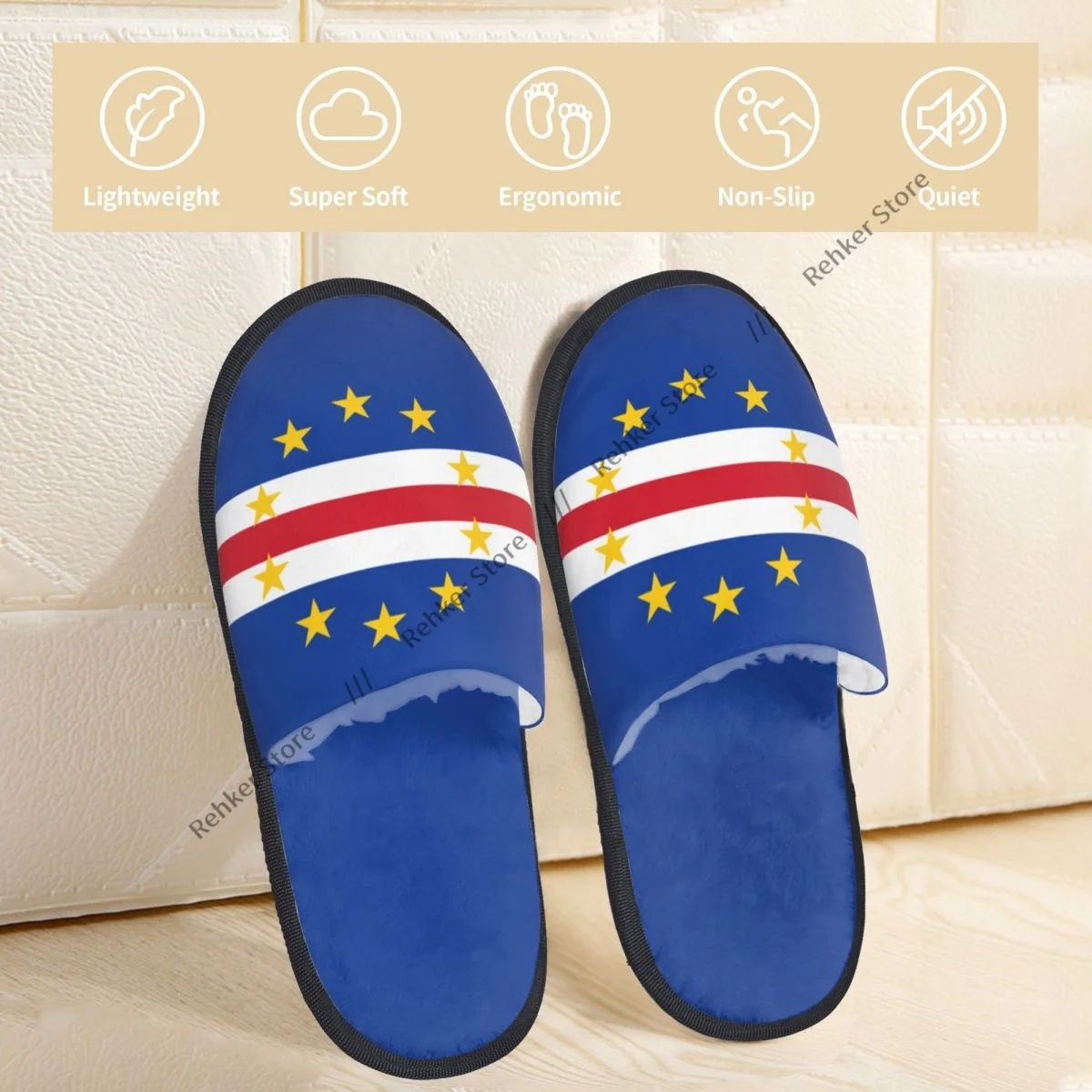 Winter Warm Women Men Plush Flat Indoor Slippers Cape Verde Flag Furry Home Non-slip Shoes