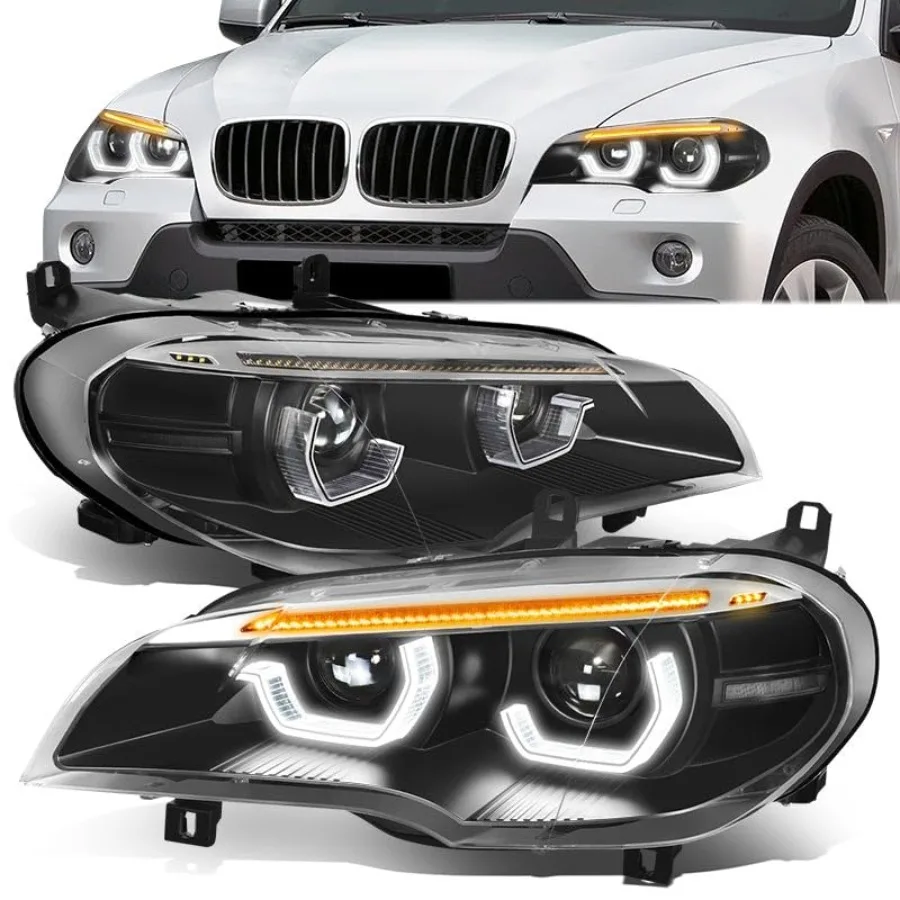 

LED Projector Headlights for 2007-2010 BMW X5 E70 with LED Start-Up DRL Sequential Turn Signal without AFS Black Housing BM2519