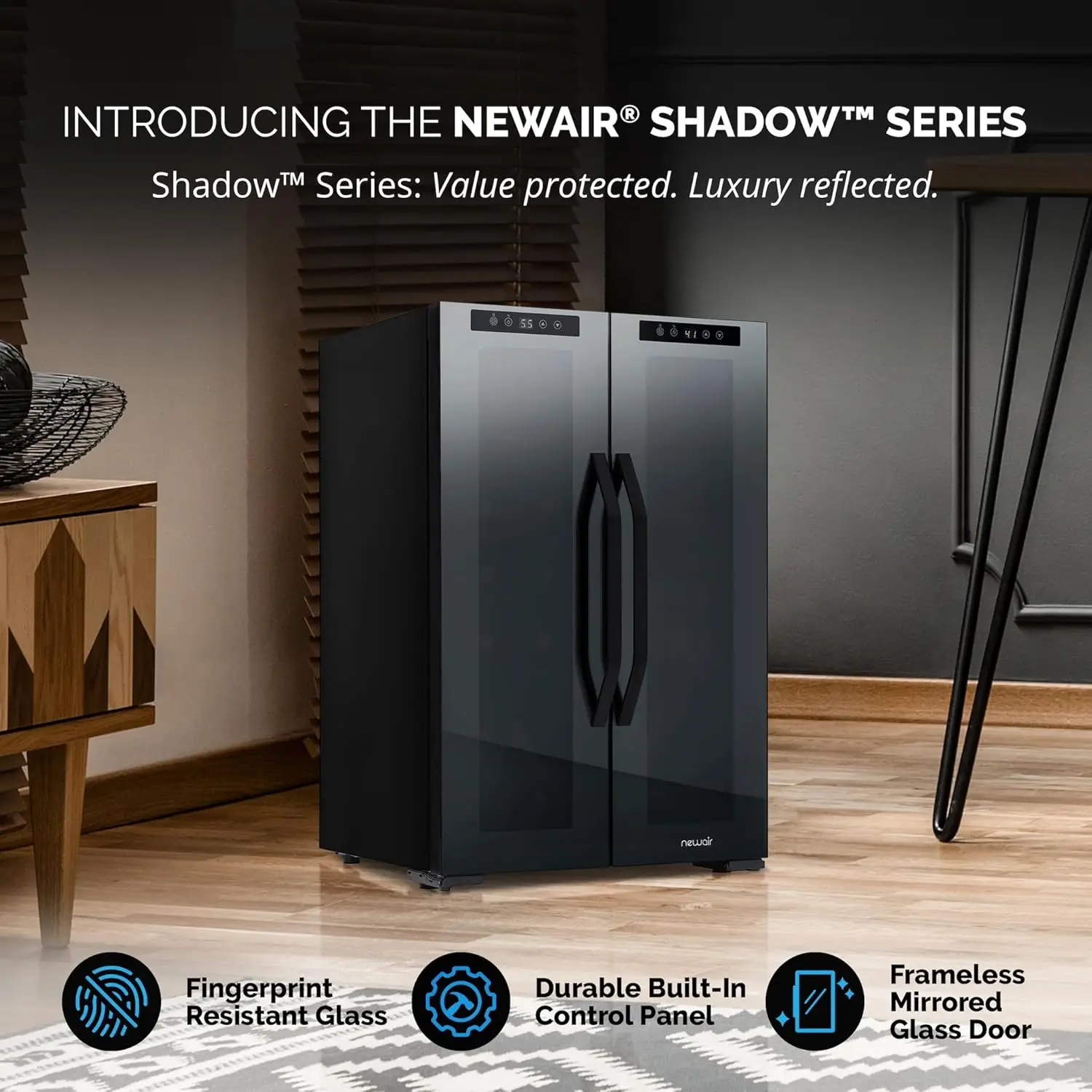 NewAir 12 Bottle 39 Can Wine Cooler Refrigerator | Shadow Series Freestanding Mirrored Wine and Beverage Fridge