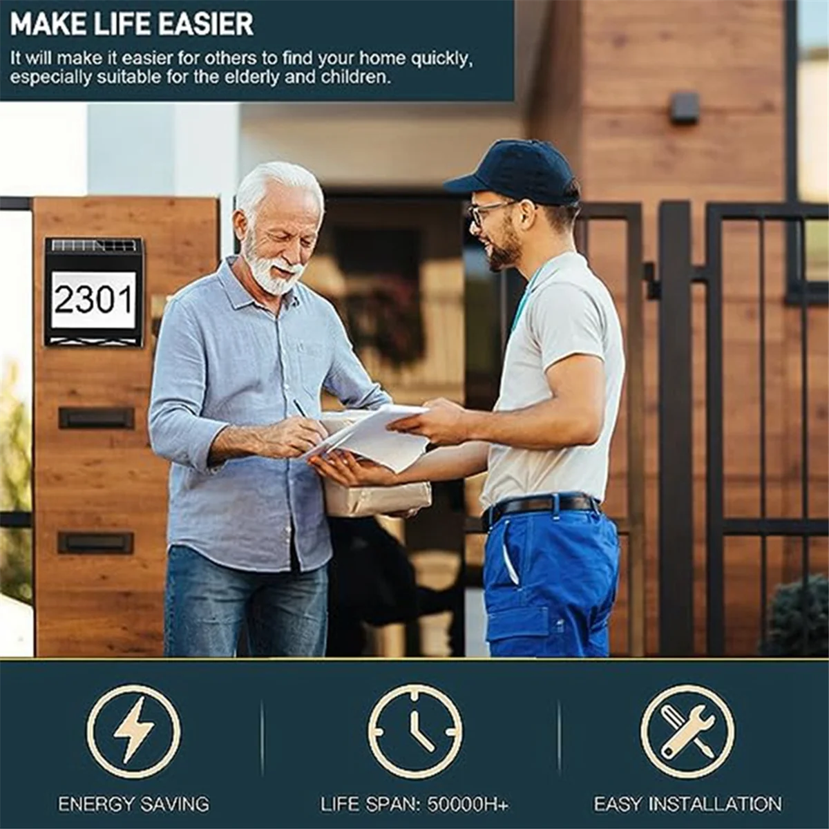 ABBO-Waterproof Street Sign Solar Digital House Light Number Wall Light Address Sign Number Plate Suitable for Garden A