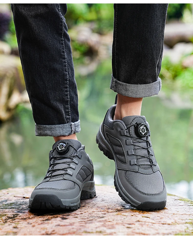 Men'S Large 39-48 Spring And Autumn Outdoor Sports Lace Rotating Buckle Comfortable Anti Slip Wear Resistant Hiking Shoes