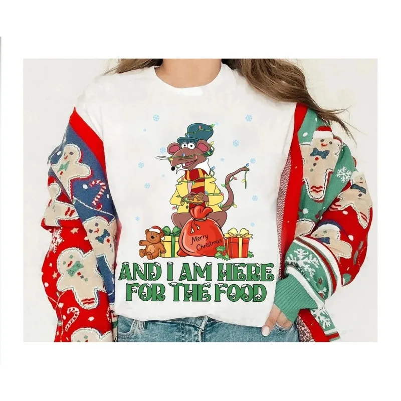 디즈니 인형 크리스마스 캐롤 곤조와 리조 크리스마스 퓨어 코튼 티셔츠 사계절 뉴 유니섹스 캐주얼 패션 스트리트웨어