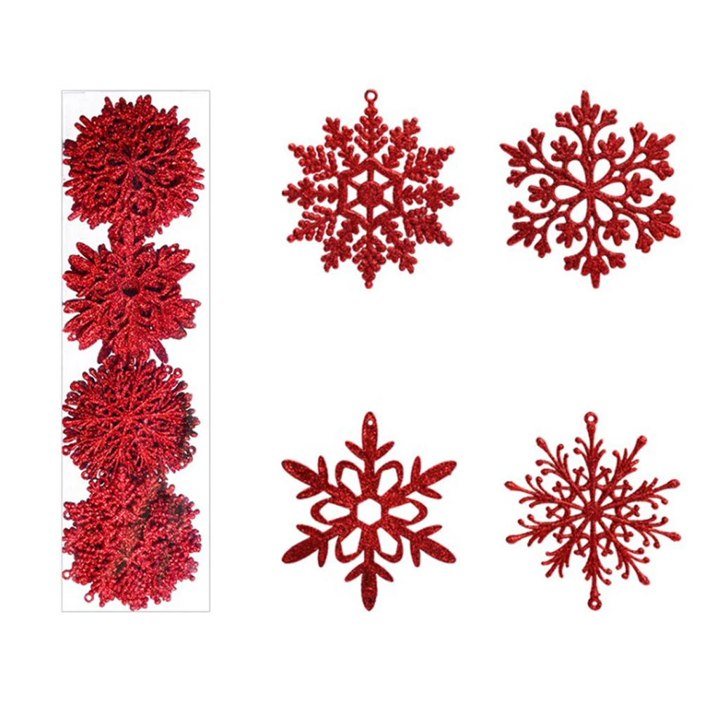 40 ชิ้นคริสต์มาส Glitter Powder Snowflake String จี้เกล็ดหิมะที่มีสีสันเครื่องประดับ Xmas Tree แขวน Party Decor