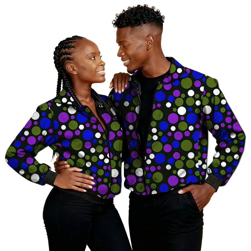 

African Print Couple Jackets Customized Outfits Men/Women Bazin Riche Ethnic Pattern Zipper Bomber Jacket Casual Streetwear