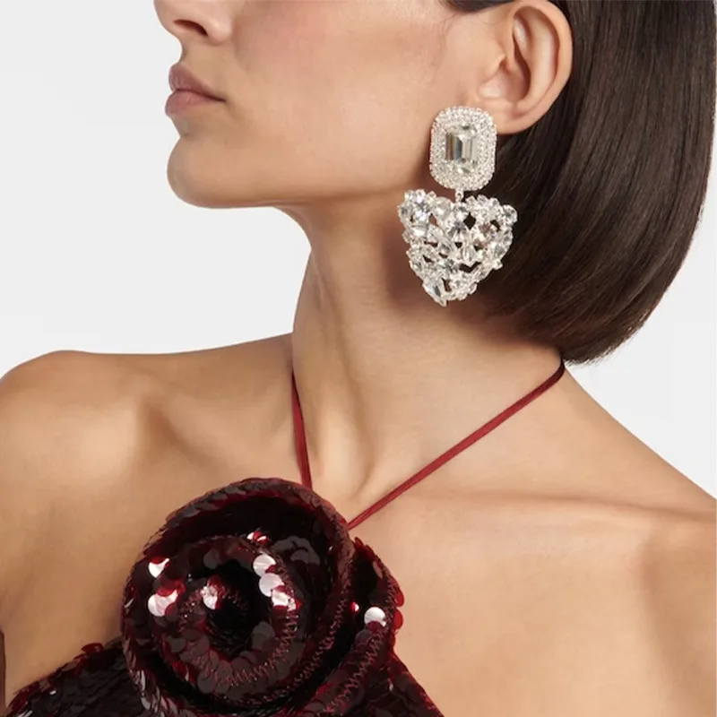 

Shiny Rhinestone Heart Dangle Earrings Luxury for Women Fashion Jewelry Gift Square Drop Earrings Statement 2025 Designer Y2k