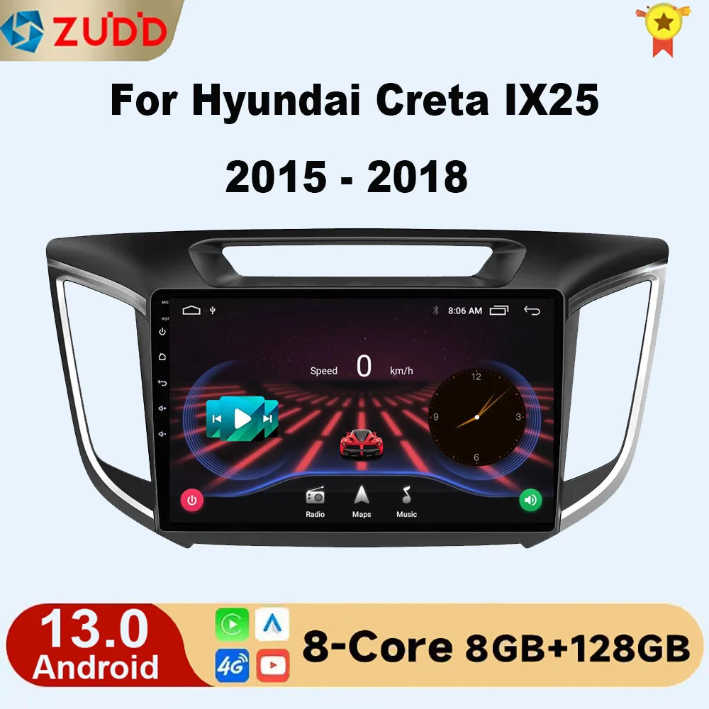 

2Din 4G Android 13 Car Stereo Radio For Hyundai Creta ix25 2015-2019 Multimedia Video Player Navigation Head Unit Carplay