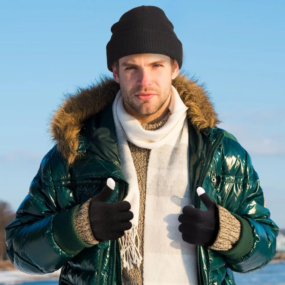 مجموعة قبعات شتوية للجنسين وقفازات تعمل باللمس، 56 قطعة هدية دافئة للرجال والنساء، شاشة لمس مثالية متوافقة مع W #6