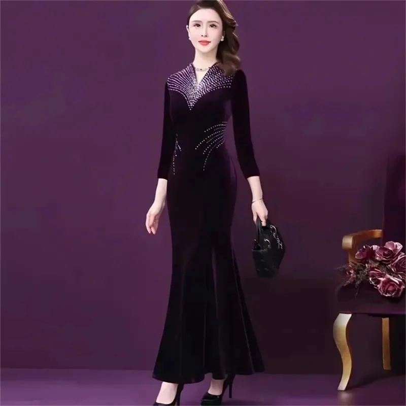 2025 Spring and Summer Dress Banquet Mom's Evening Dress Hot Diamond Large Size Dress Style Noble Lady Popular Quality Dress