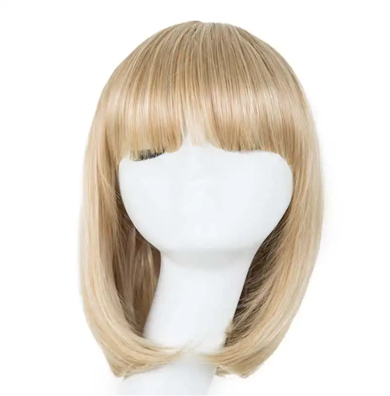 Fei-Show Blonde Wig Fei-Show Synthetic Heat Resistant Fiber Bangs Short Wavy Bob Hair High Temperature Women Carnival Hairpiece