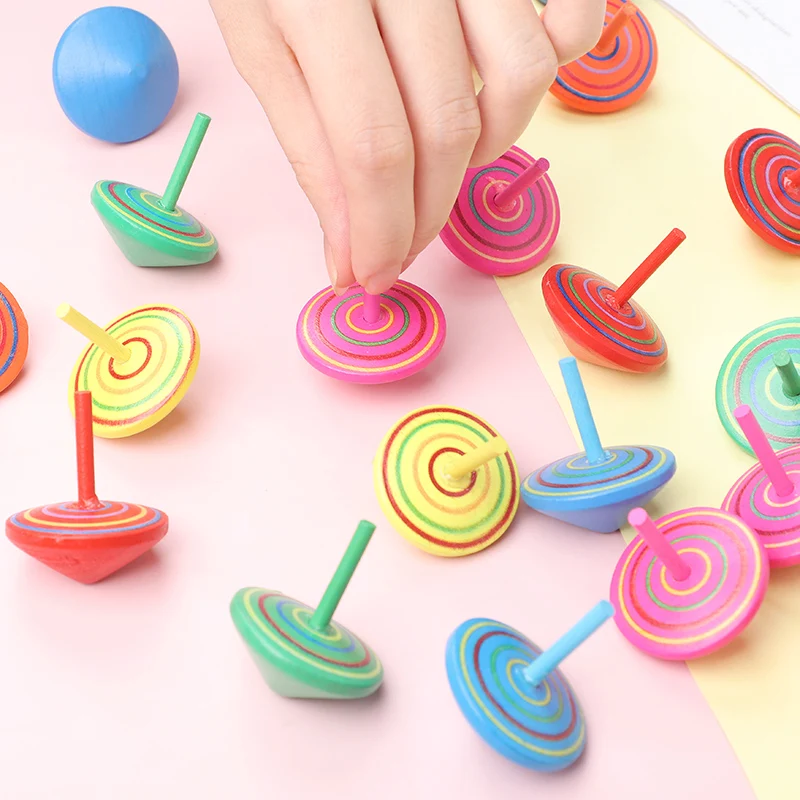 

10Pcs Random Color Wooden Spinning Top Rainbow Gyroscopes Game Toys Relief Stress Supplies Kids Birthday Party Favors Gift Decor
