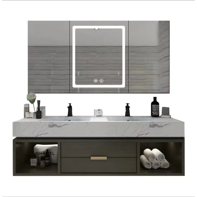 

Черный современный настенный мраморный туалетный столик для ванной комнаты с раковиной