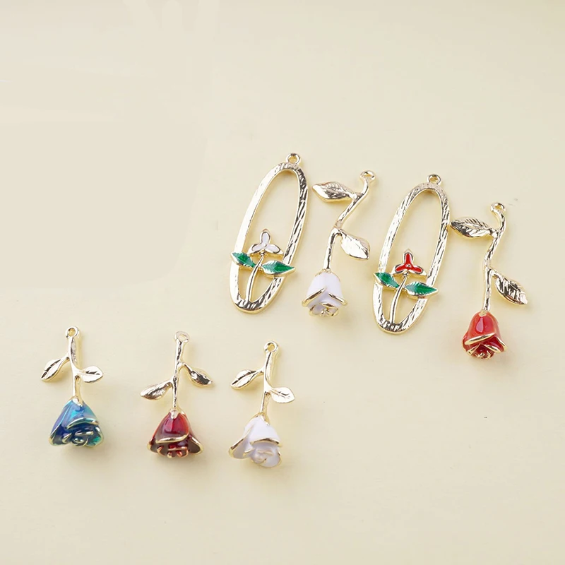 

10pcs/lot DIY Mix Jewelry Accessories Alloy Oil-drop Rose Frame Shaped Pendant Charms Preserving For Female Bracelet Earrings